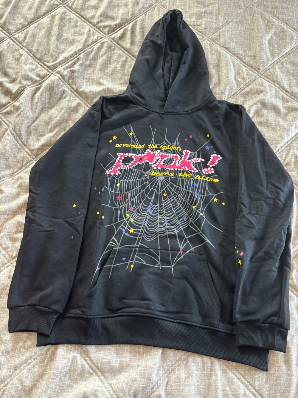 Sp5der Worldwide: Men’s Black/Pink Hoodie - Size L